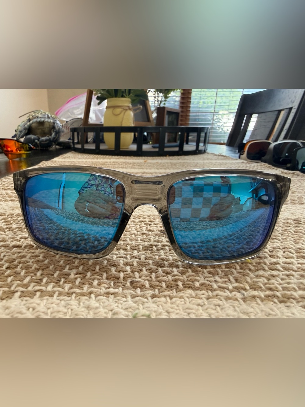 Oakley Mainlink Sunglasses with Blue Mirrored Lenses and Translucent Gray Frame